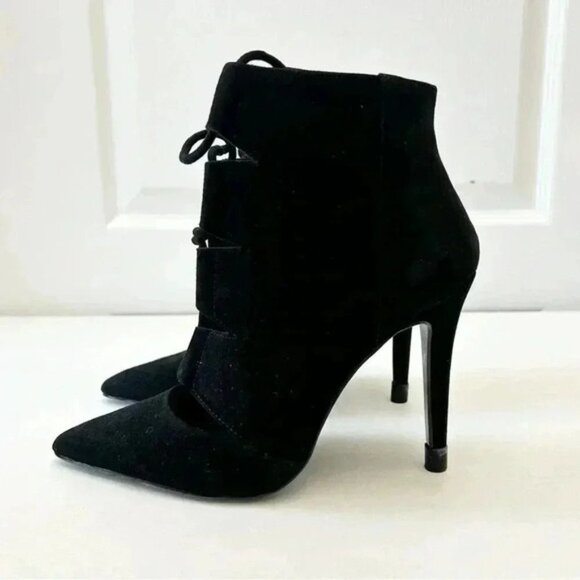 Aldo Eraede Lace Up Stiletto Ankle Boots Cut Out Black Suede 7.5 - Picture 8 of 16